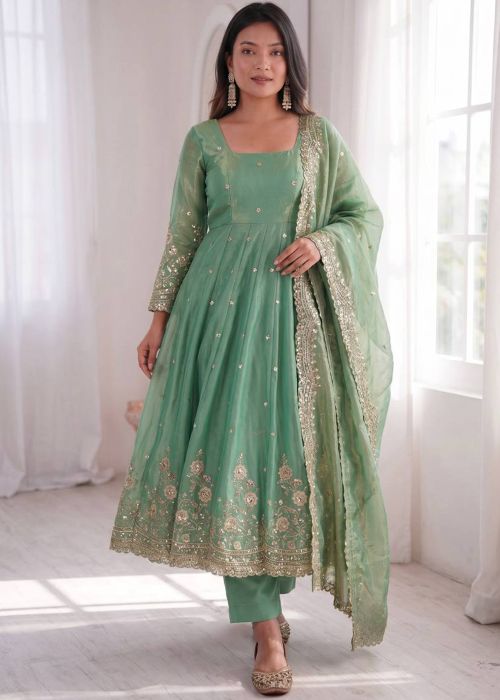 Mint Green Anarkali Suit With Sequins Accent