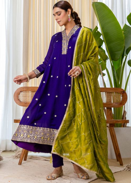 Royal Purple Anarkali Suit With Dori Work