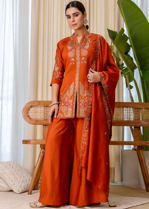 palazzo dresses for ladies Women Wear Bollywood Party Palazzo Kurta Dupatta Set Wedding Wear Heavy Dresses