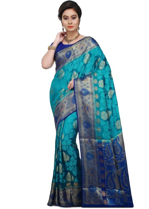 Blue Woven Saree in Pure Banarasi Silk