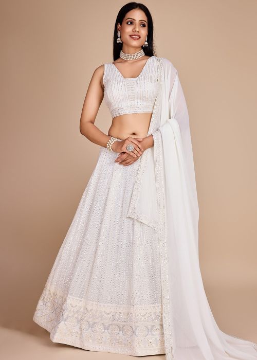 White Embroidered Georgette Lehenga Choli