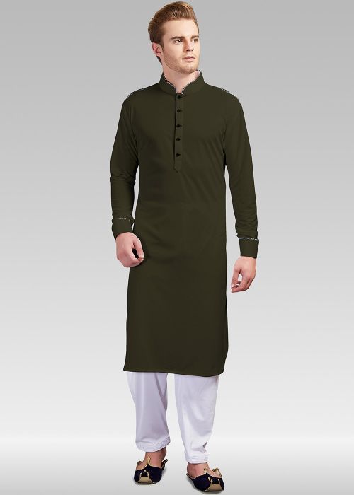Readymade Green Lycra Pathani Suit