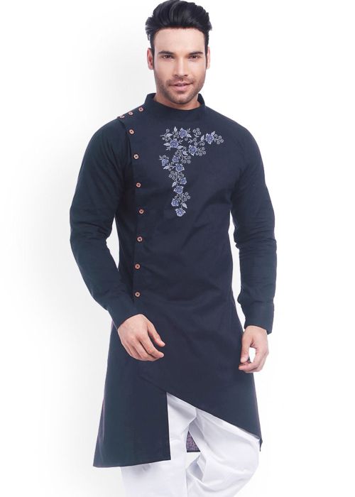 Blue Embroidered Mens Kurta