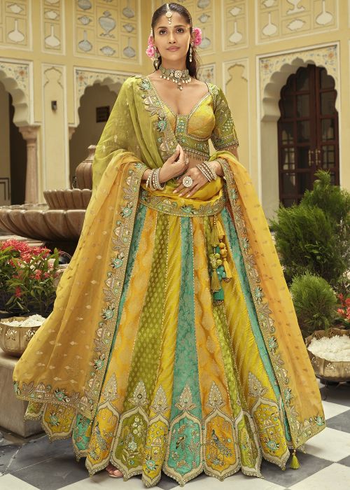 Multicolor Silk Lehenga Choli With Georgette Dupatta