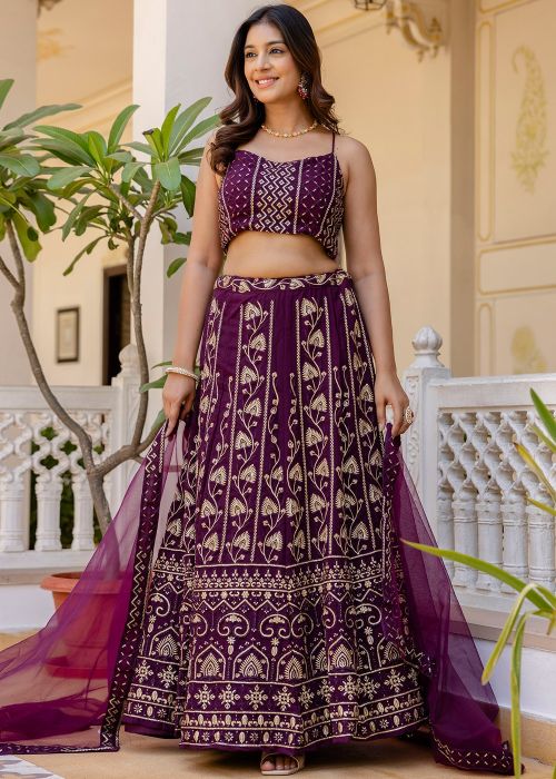 Purple Georgette Lehenga Choli With Sequins Work