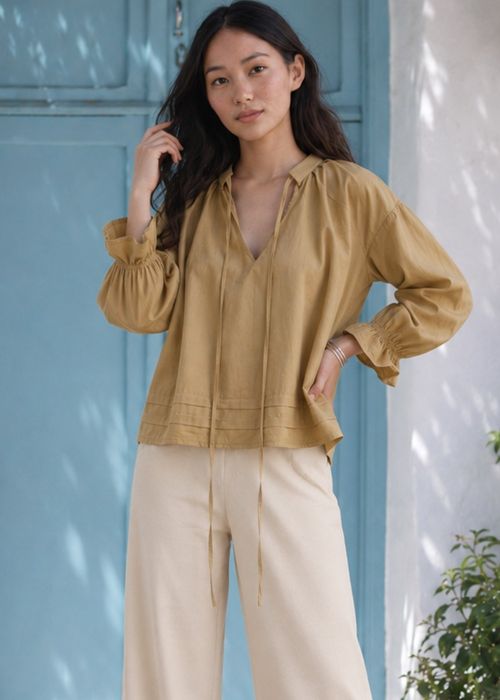 Pale Green Draped Tie-Neck Top