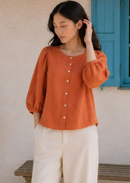 Rust Orange Button Down Top