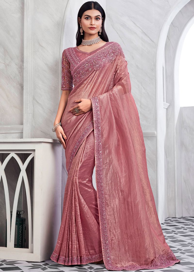 Mauve Pink Embroidered Saree & Blouse 6169SR10