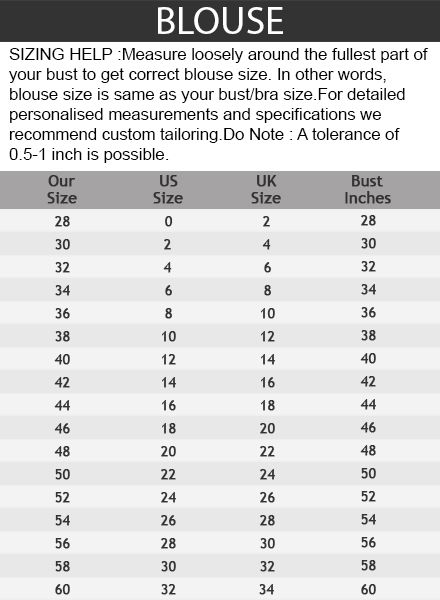 Readymade Blouse Size Chart