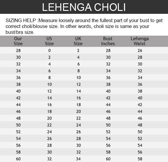 Chaniya Choli Measurement Chart